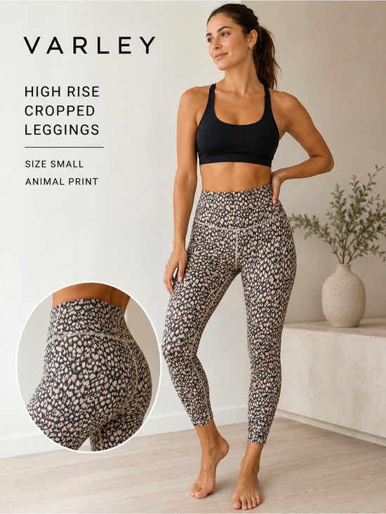 Varley Pants - Varley High Rise Animal Print Cropped Leggings Size Small Beige Black